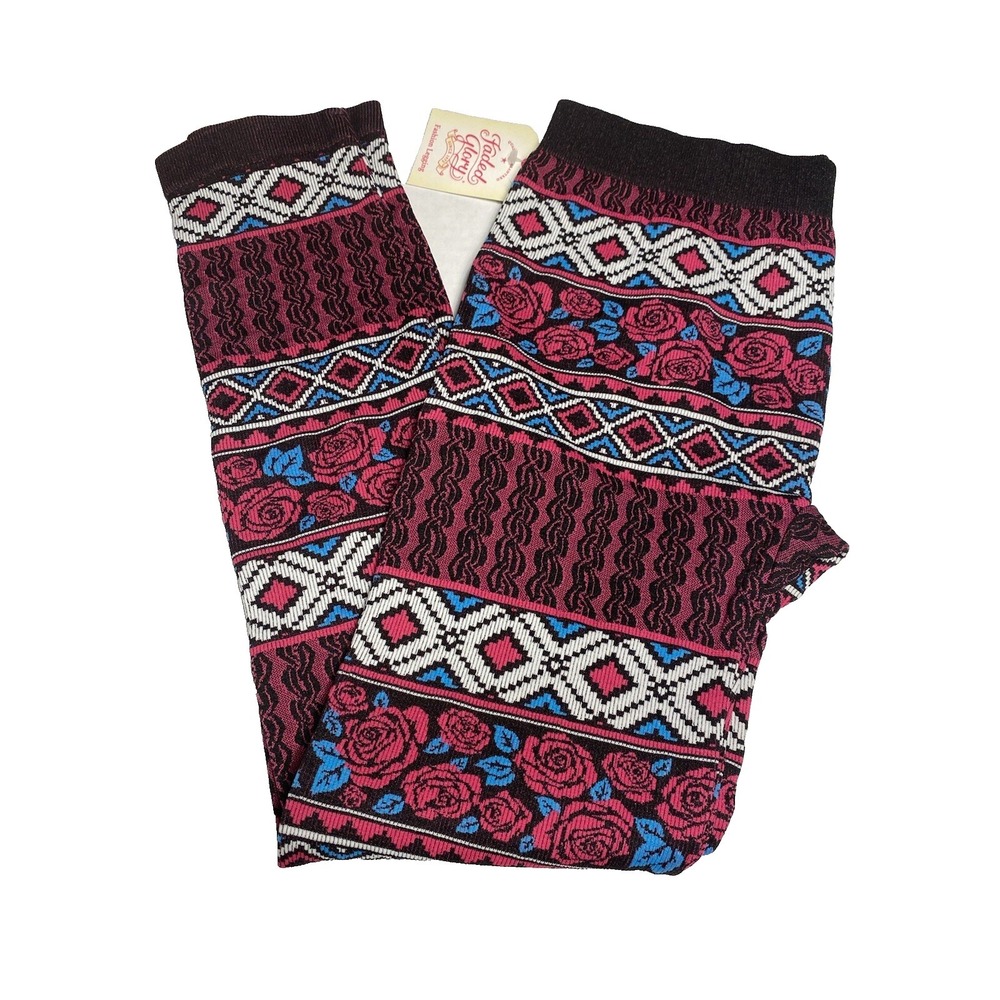faded glory girls thick fashion leggings size‎ large 12 16 pink blue roses